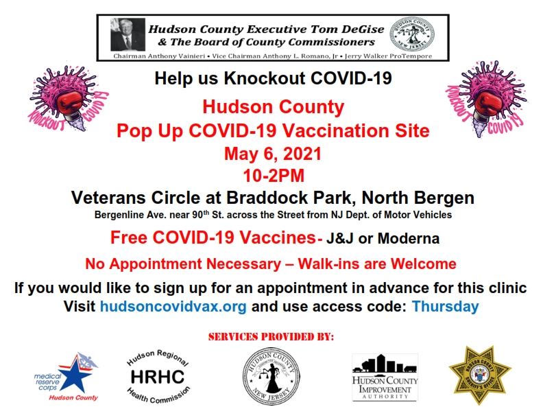 Hudson County COVID 19 vaccination Flyer for Braddock Park En and Sp_001