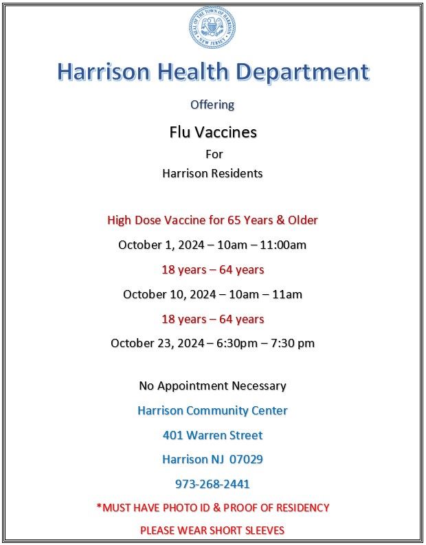 Harrison Health Department Flu Vaccines October 2024