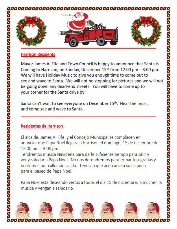 Santa Coming To Harrison On December 15