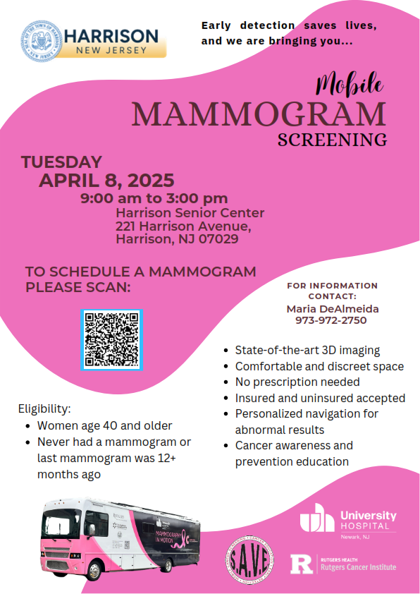Harrison Mobile Mammogram Screening on April 8 2025 English